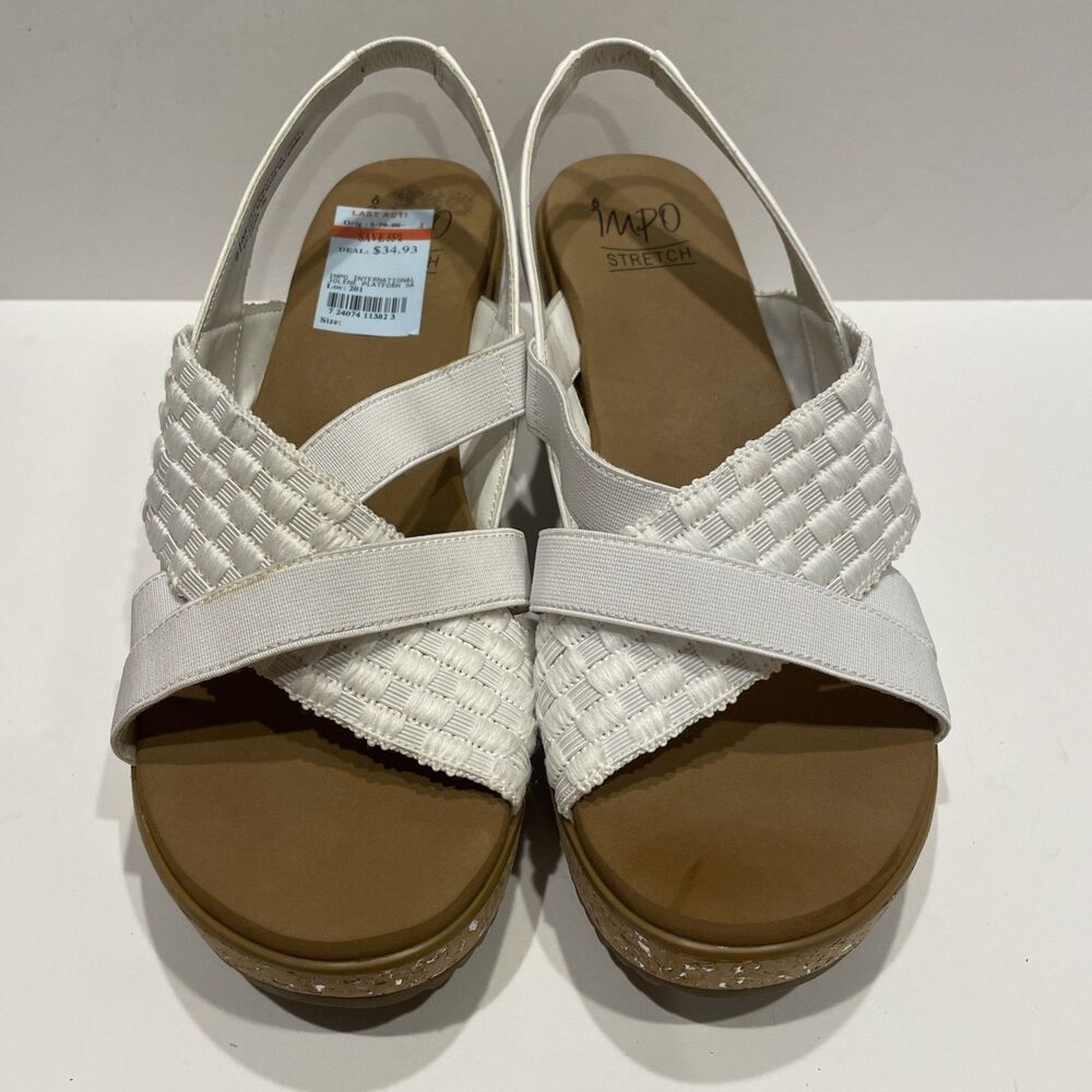Impo Stretch White Wedge Sandals Women’s 9 1/2 Low Heel Boho Summer